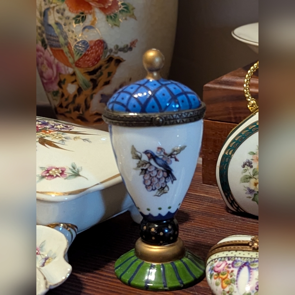 Blue and White Decorative Egg with Bird Design